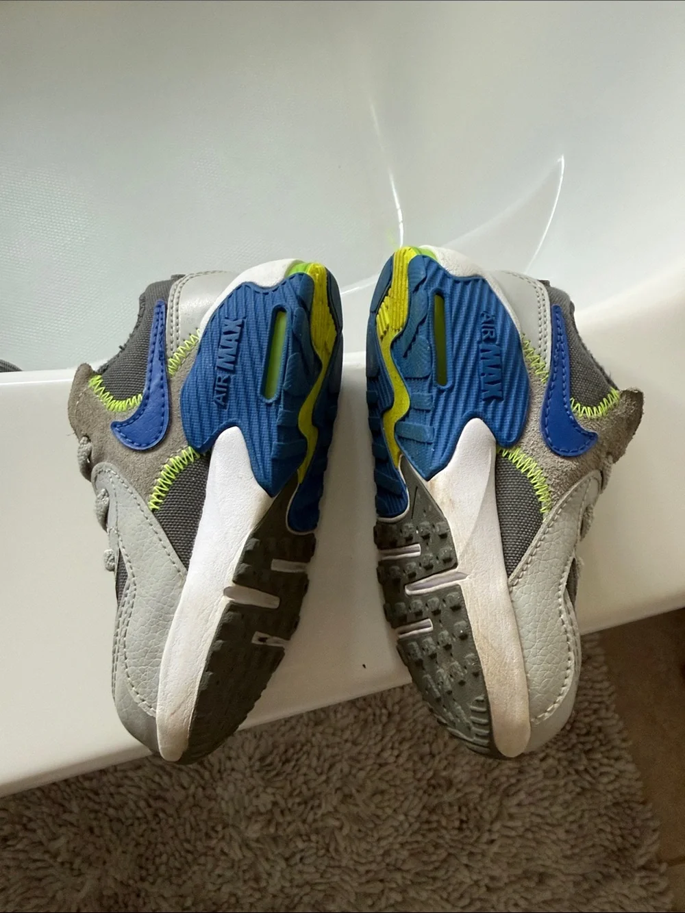 Nike Kids' Sneakers - Gray, Blue & Neon Yellow Accents
